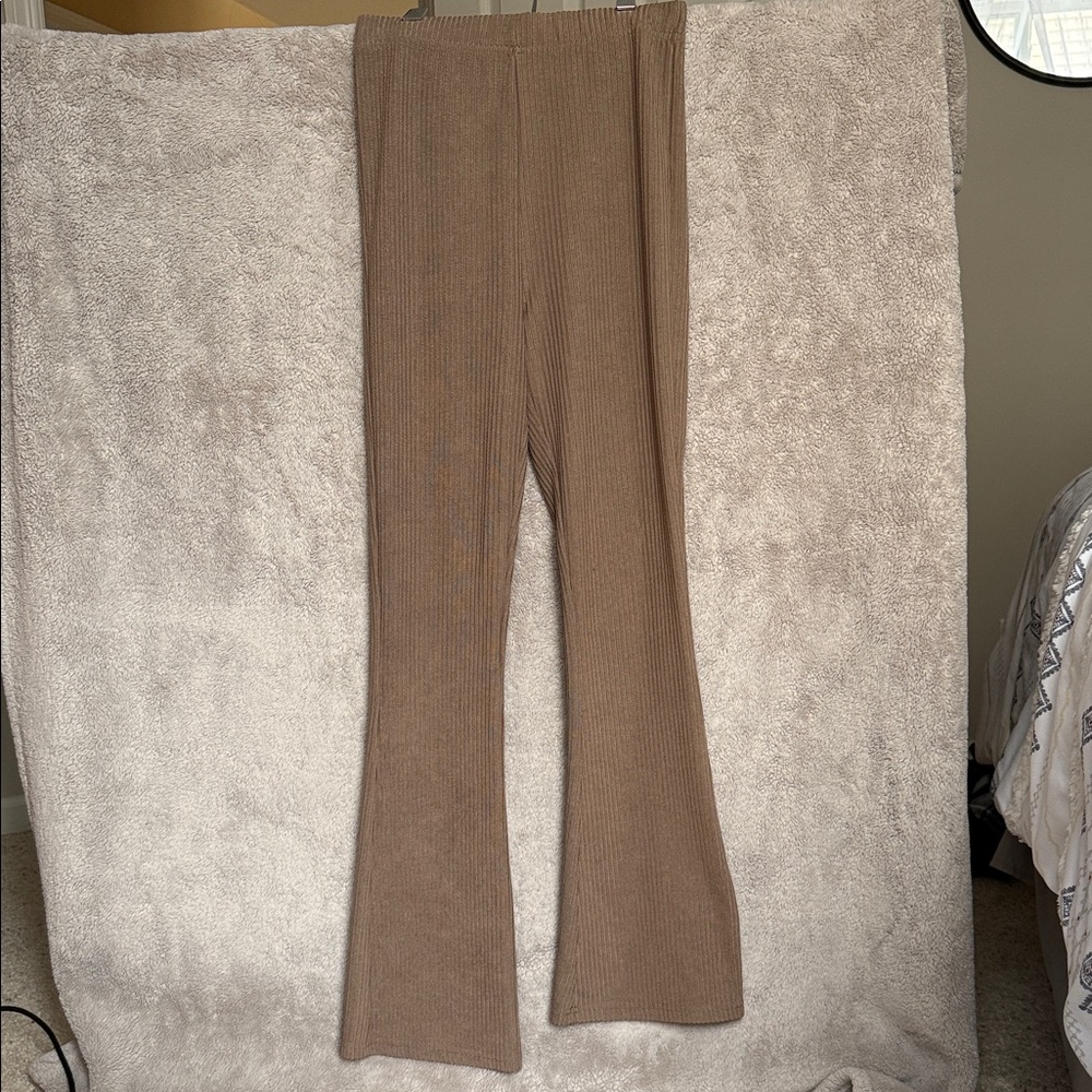 Brown Ribbed Flare Pants